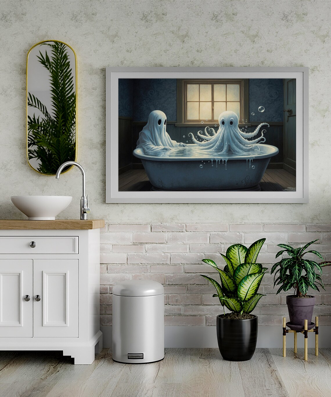 Bathroom Art Ghost In Bath With Octopus Ghost Bathroom Wall Decor Ghost Painting Funny Bathroom Print Ghost Bathroom Poster 166 - Image 3