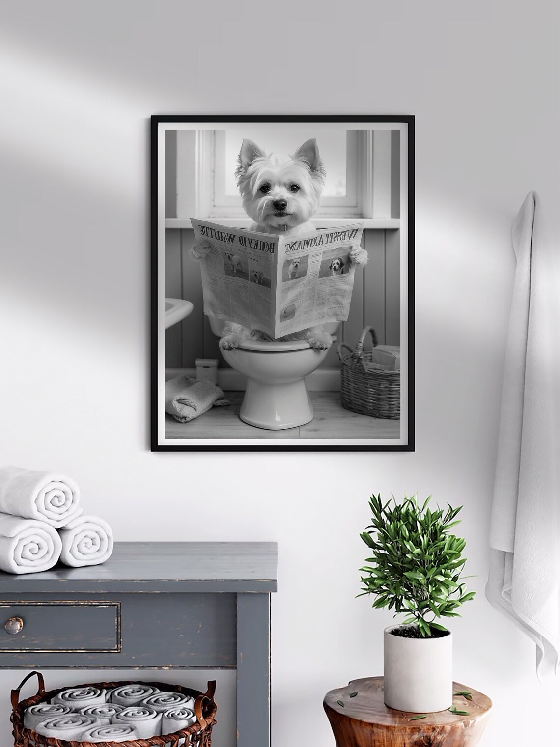 Dog On Toilet Bathroom Print Dog Animal Bathroom Wall Art Animal On Toilet Wall Art Funny Bathroom Wall Art Bathroom Decor - Image 3
