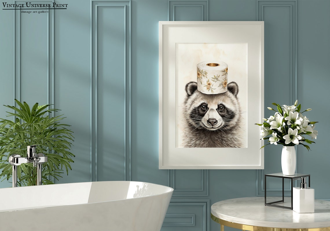 Raccoon Print Raccoon Toilet Paper Bathroom Wall Art Bathroom Kids Art Bathroom Decor Bathroom Wall Decor Animal Art Toilet - Image 3