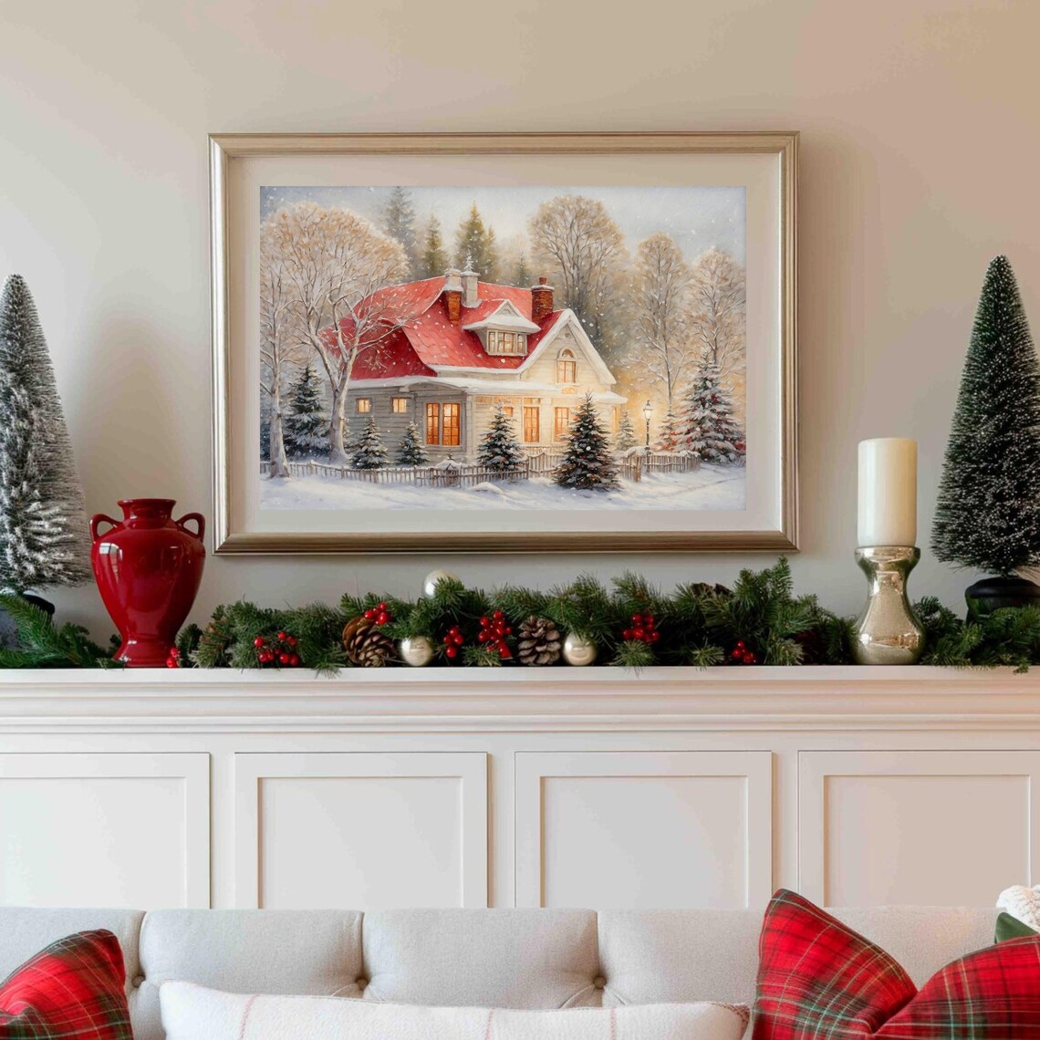 Cozy House Red Roof Snowy Night Warm Lights Christmas Poster - Image 4