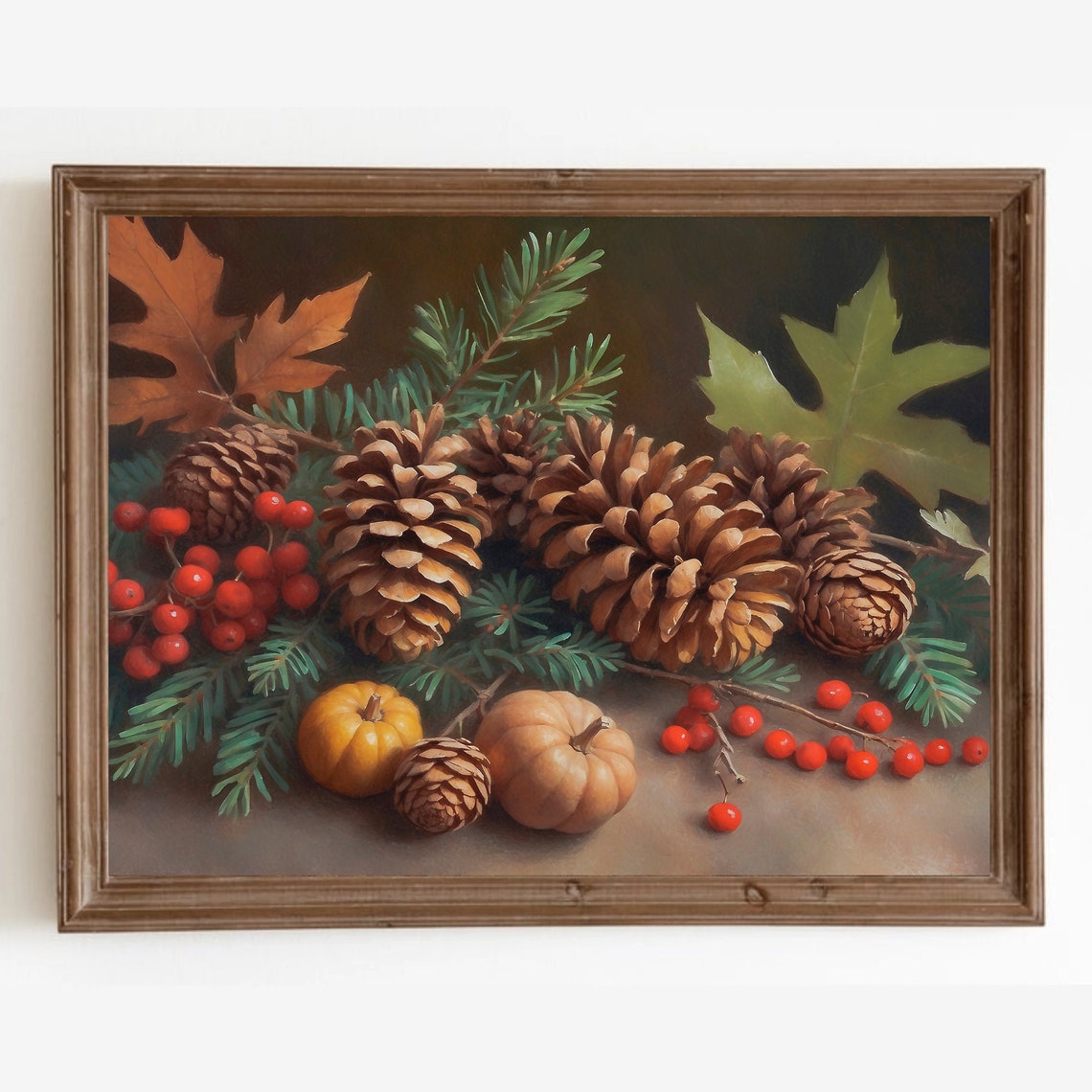Pinecones Mini Pumpkins And Red Berries Fall Still Life Poster - Image 3