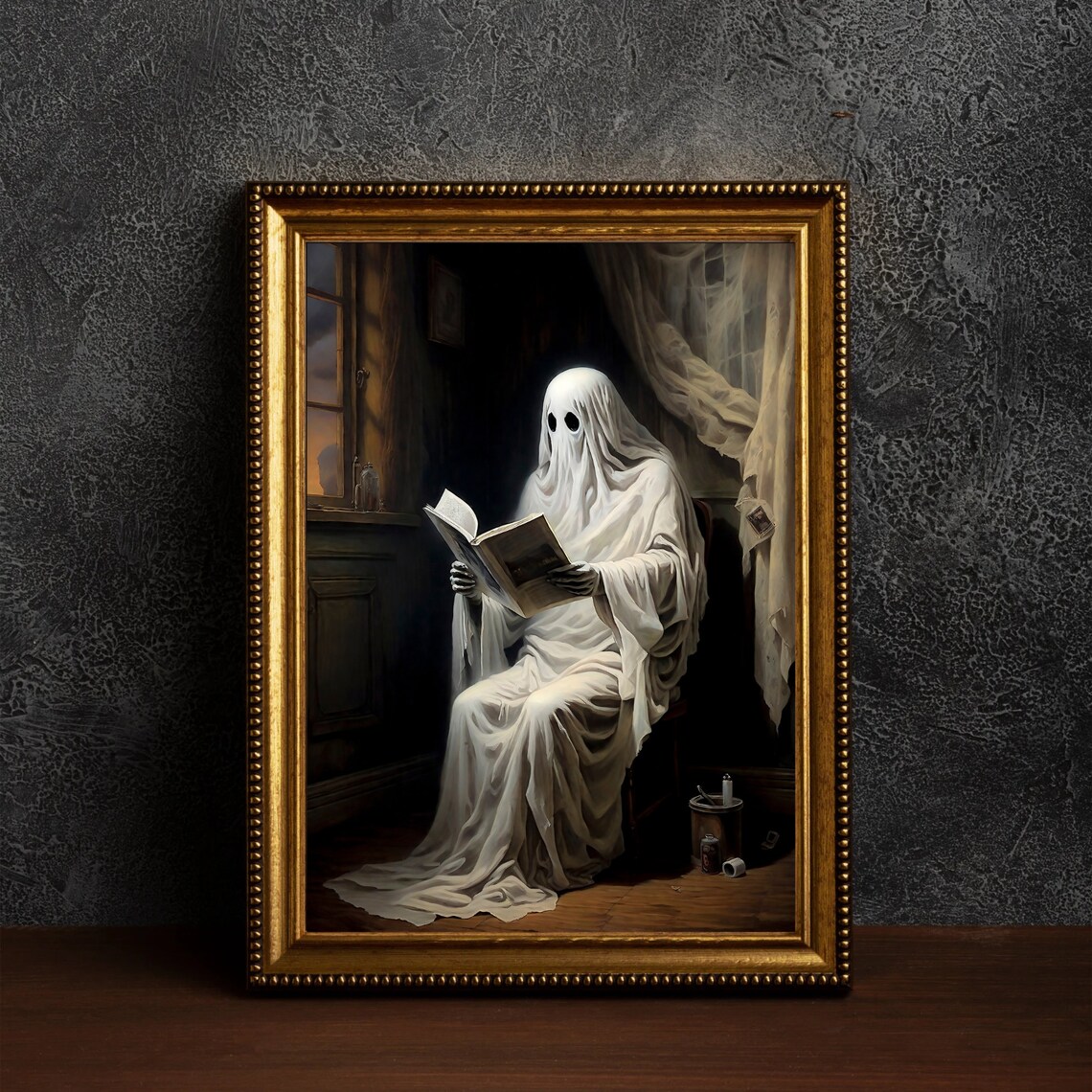 Ghost Sitting on a Toilet Reading a Book in a Candlelit Bathroom Funny Poster - Image 4
