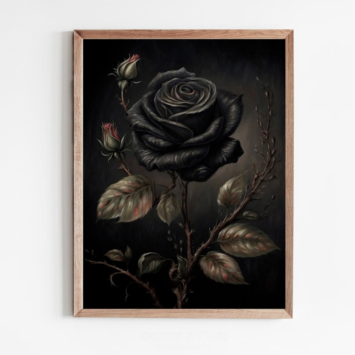 Dark Black Rose Bloom Moody Vintage Floral Oil Painting Wall Art - Image 5