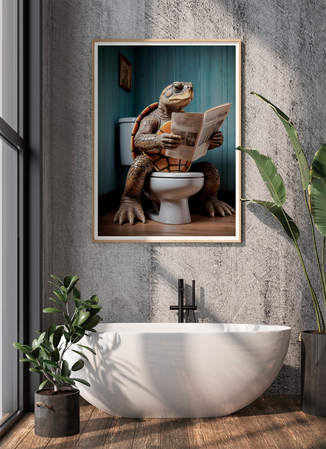 Patient Turtle Reading A Newspaper On The Toilet Funny Poster - Image 4