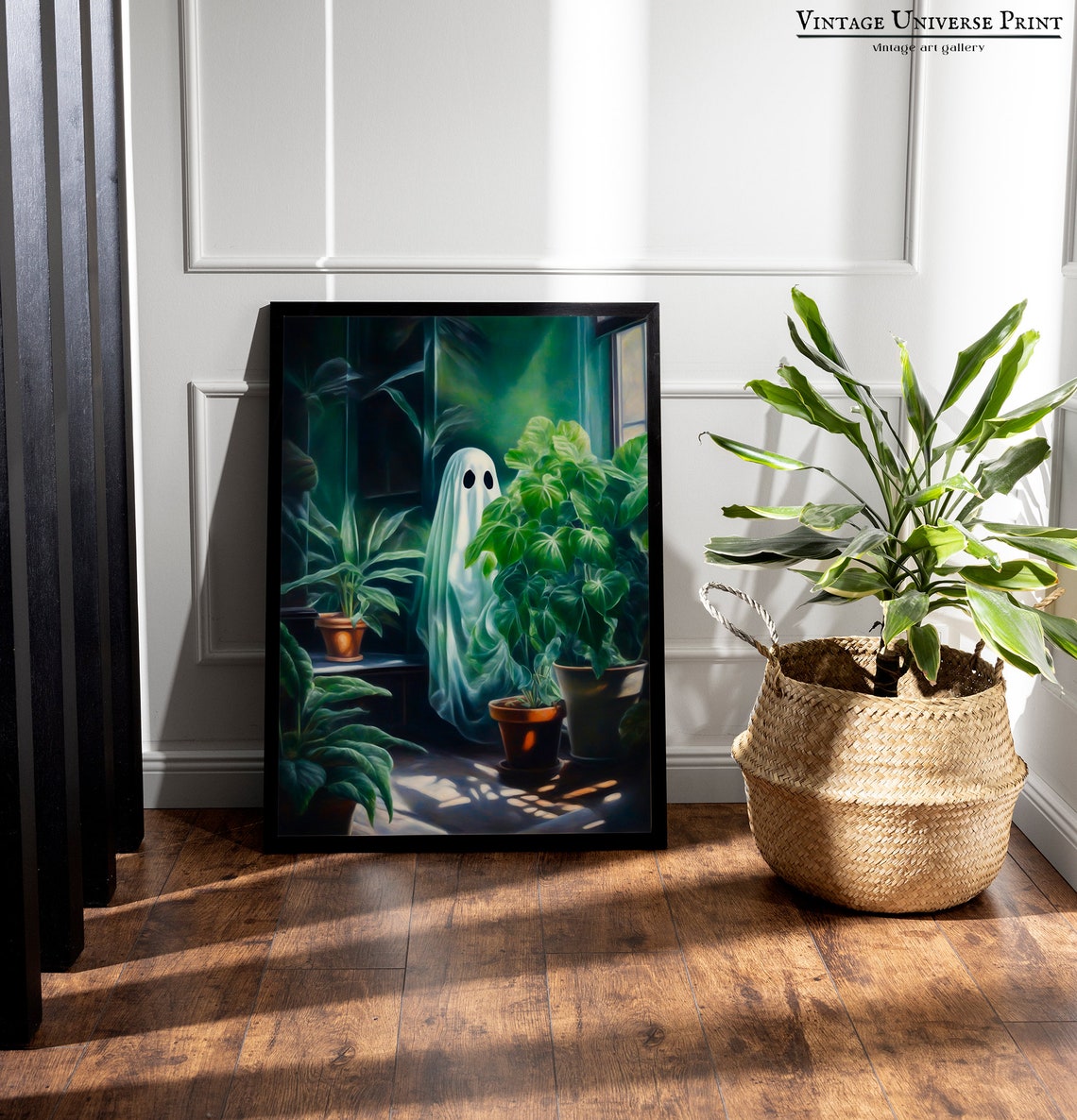 Ghost Hiding Among Houseplants Sunlit Window Cute Vintage Poster - Image 2