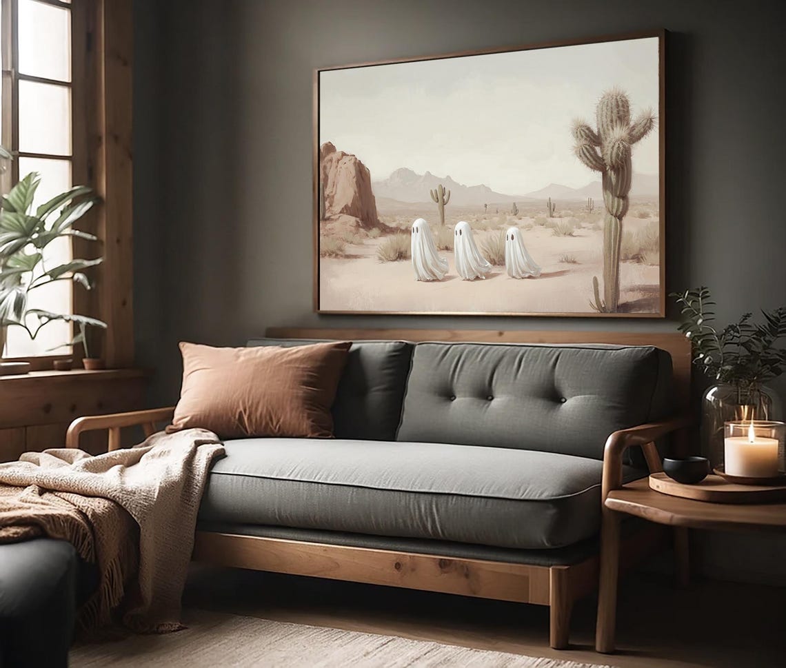 Ghost In The Desert Landscape Wall Art Western Halloween Decor Desert Cactus Wall Art Cute Rodeo Ghost Art Print - Image 5