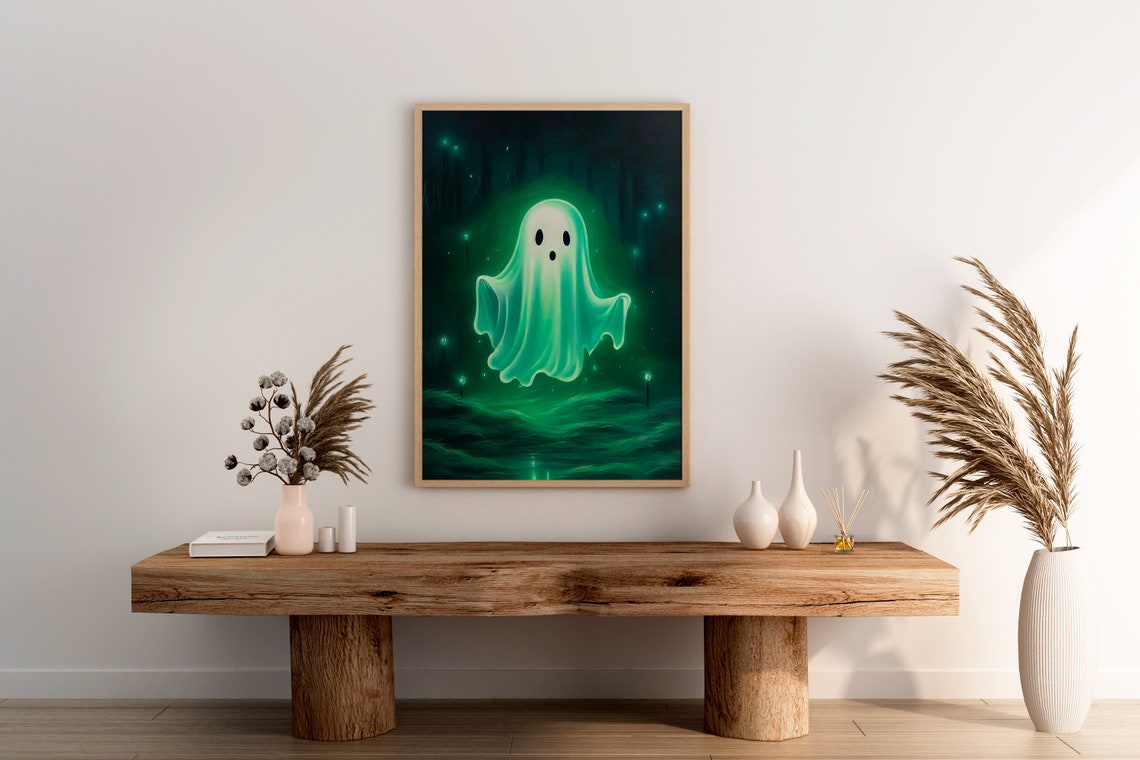 Ghosts Art Print Halloween Art Print Cute Ghosts In Forest Spooky Vintage Halloween Wall Art - Image 3