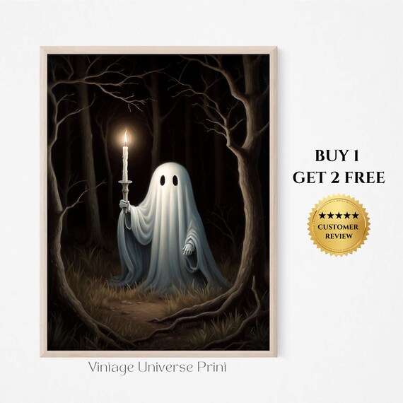 Ghost Holding A Candle In A Dark Forest Between Twisted Trees Poster