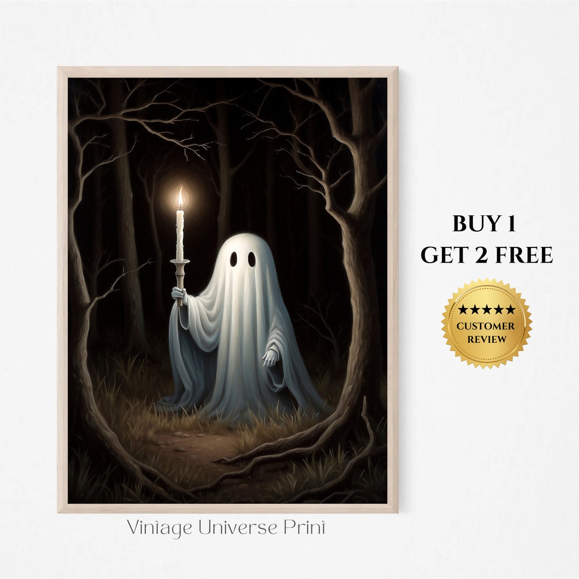Ghost Holding A Candle In A Dark Forest Between Twisted Trees Poster