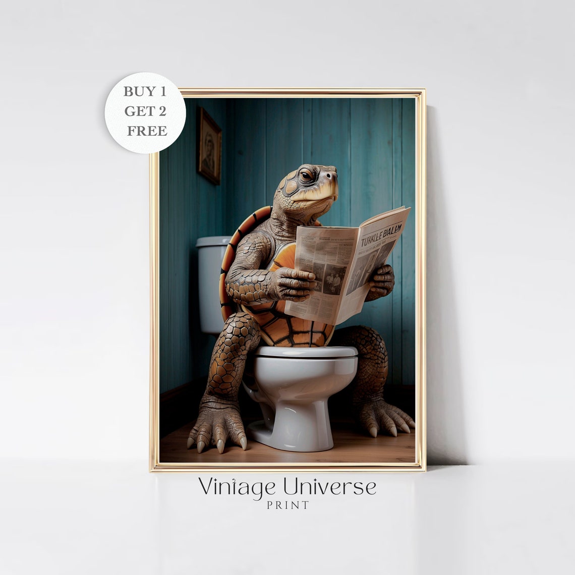 Patient Turtle Reading A Newspaper On The Toilet Funny Poster