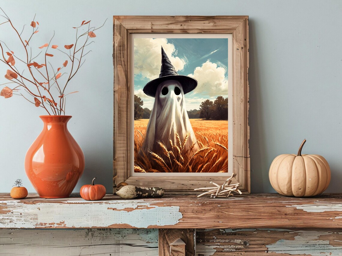 Ghost In A Witch Hat Standing In A Golden Wheat Field Under A Blue Sky Poster - Image 3