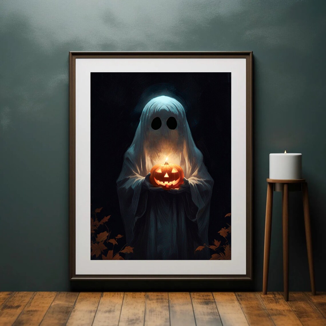 Ghost Holding A Glowing Jack O Lantern In The Dark Spooky Halloween Art Print - Image 4