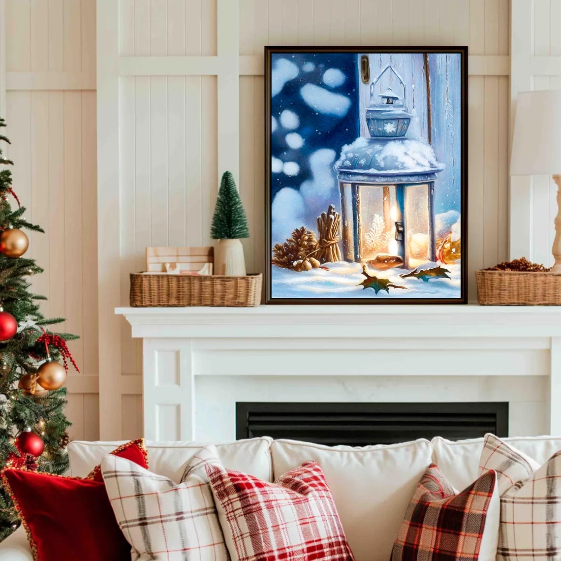 Snowy Candle Lantern Glowing Winter Night Vintage Farmhouse Poster - Image 3