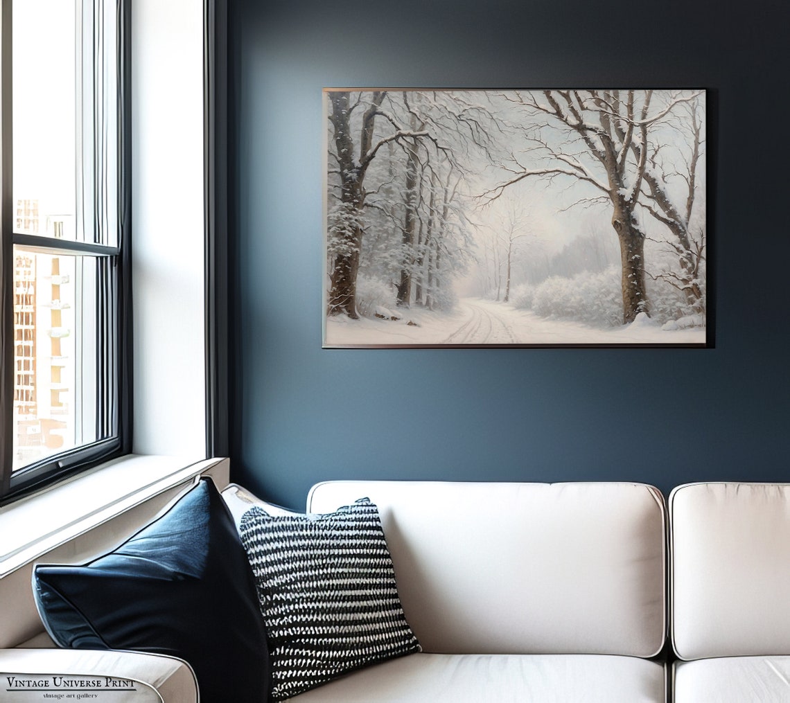 Snow Covered Winter Forest Path With Bare Trees In Soft White Poster - Image 2