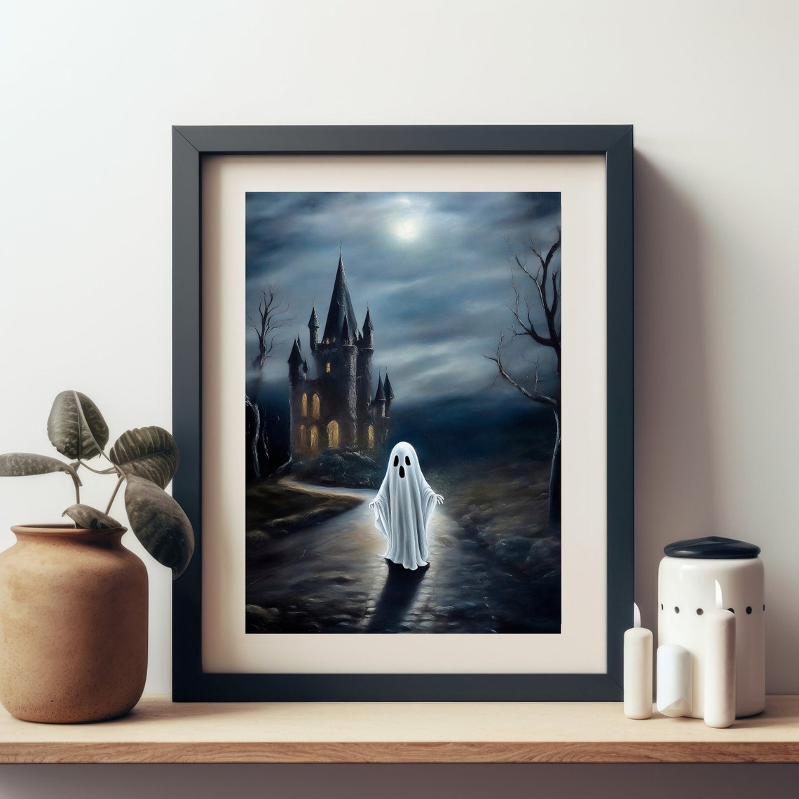 Ghost Moonlit Path Spooky Castle Glowing Windows Night Poster - Image 5