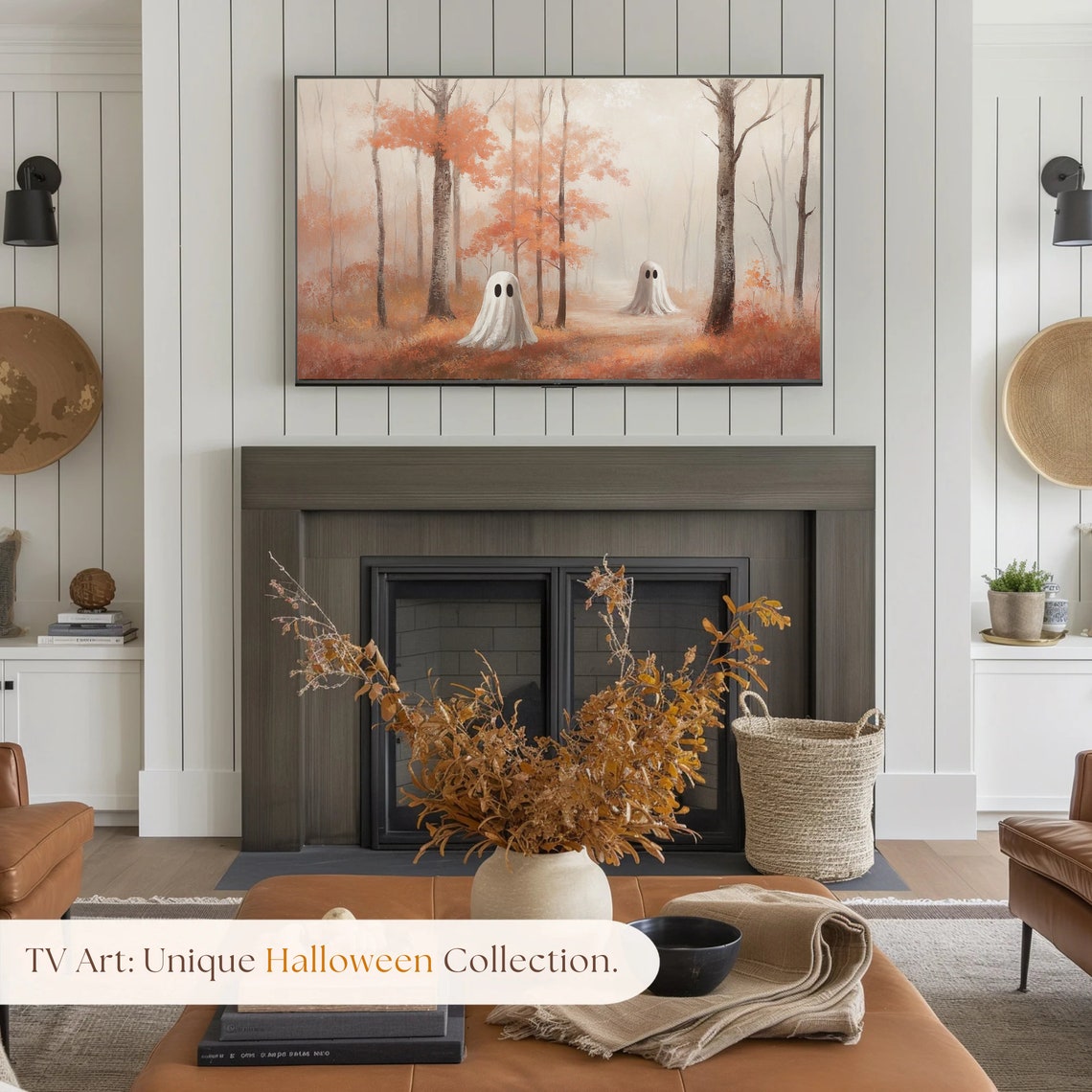 Two Ghosts On Misty Fall Forest Path Spooky Halloween Decor Poster - Image 4