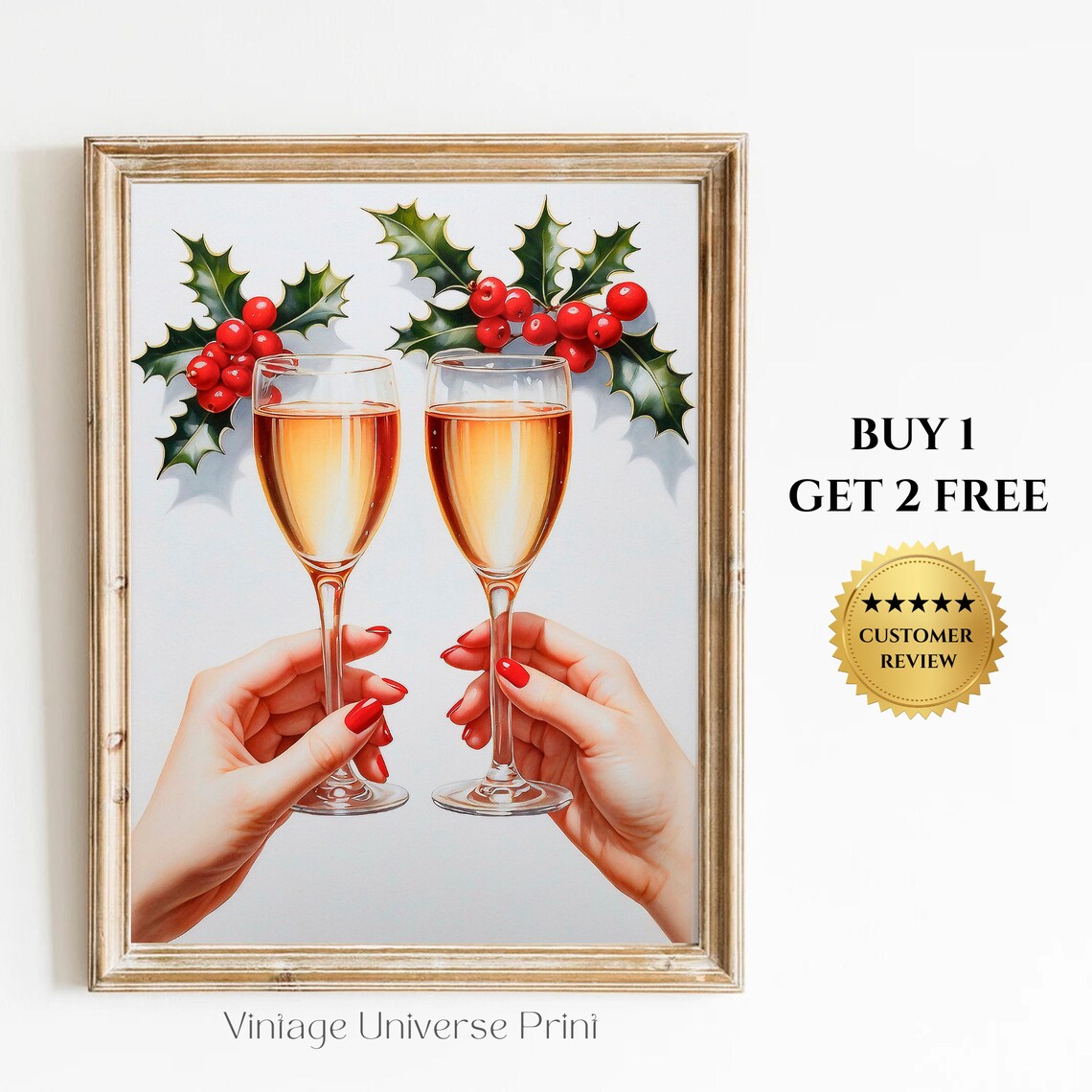 Champagne Cheers Holly Berries Festive Christmas Holiday Toast Poster