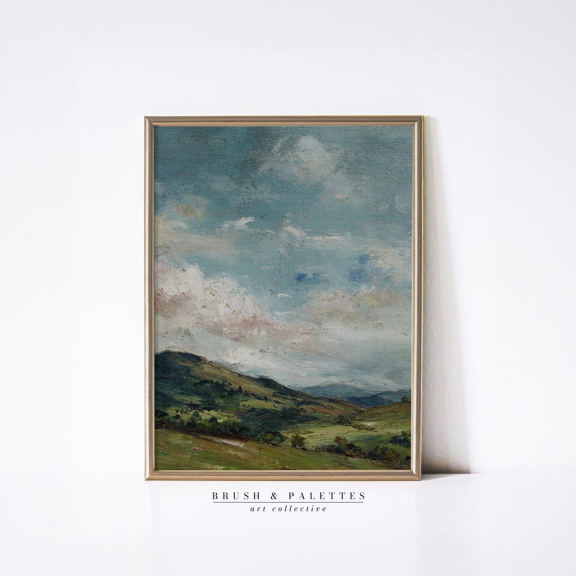 Blue Sky Green Hills Rolling Pasture Clouds Landscape Painting Poster