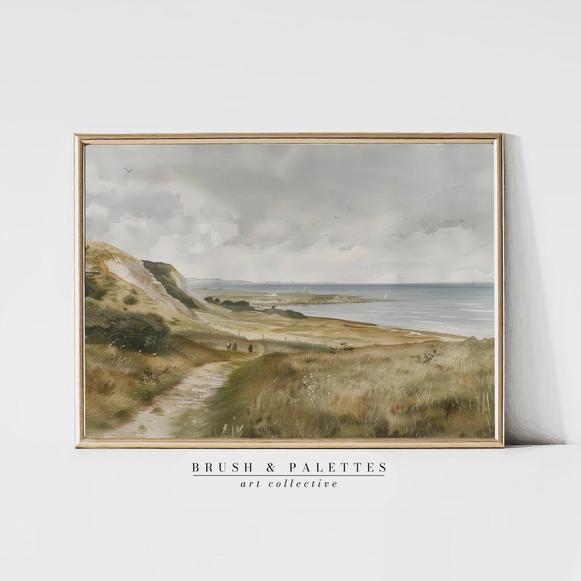 Coastal Cliff Path Watercolor Seaside Countryside Walk Seascape Poster