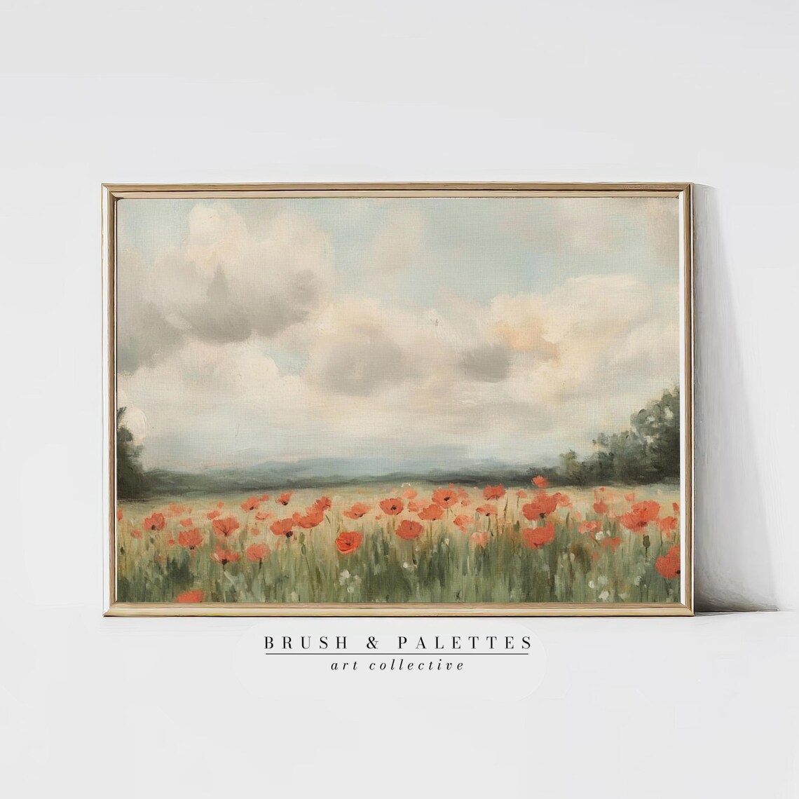 Poppy Field Oil Painting Red Wildflowers Country Landscape Wall Art
