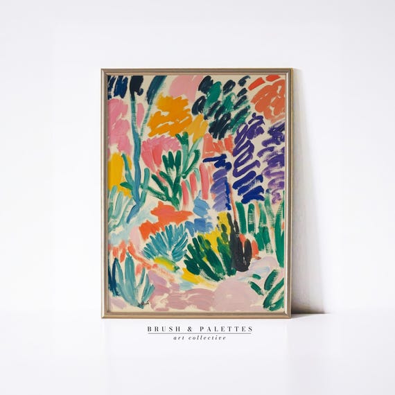 Abstract Garden Scene Print Colorful Floral Wall Decor Bold Modern Botanical Art For Contemporary Or Eclectic Homes