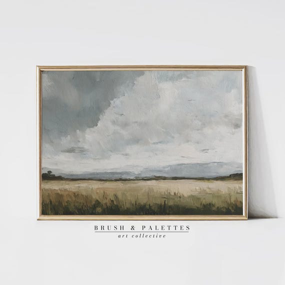 Overcast Field Print Moody Landscape Wall Decor Neutral Countryside Art For Minimalist Rustic Or Farmhouse Homes
