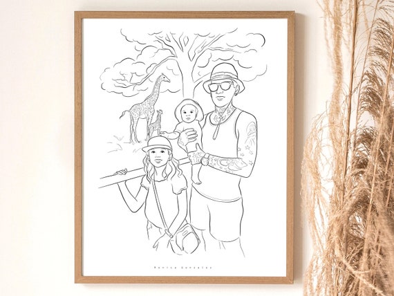 Custom Line Drawing Line Art Portrait Custom Family Portrait Illustration Line Art Drawing From Photo Illustration Family Art