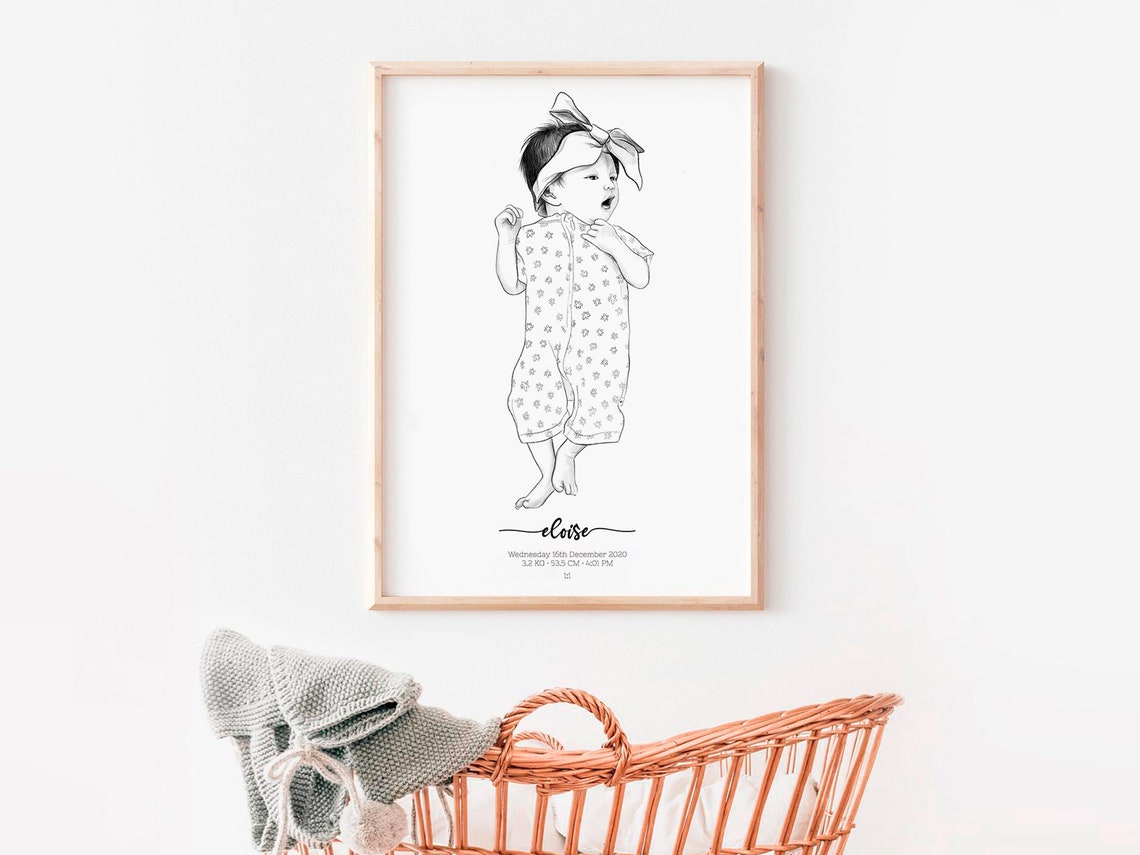 Baby Girl in Pink Onesie Birth Announcement Nursery Portrait Poster - Image 7