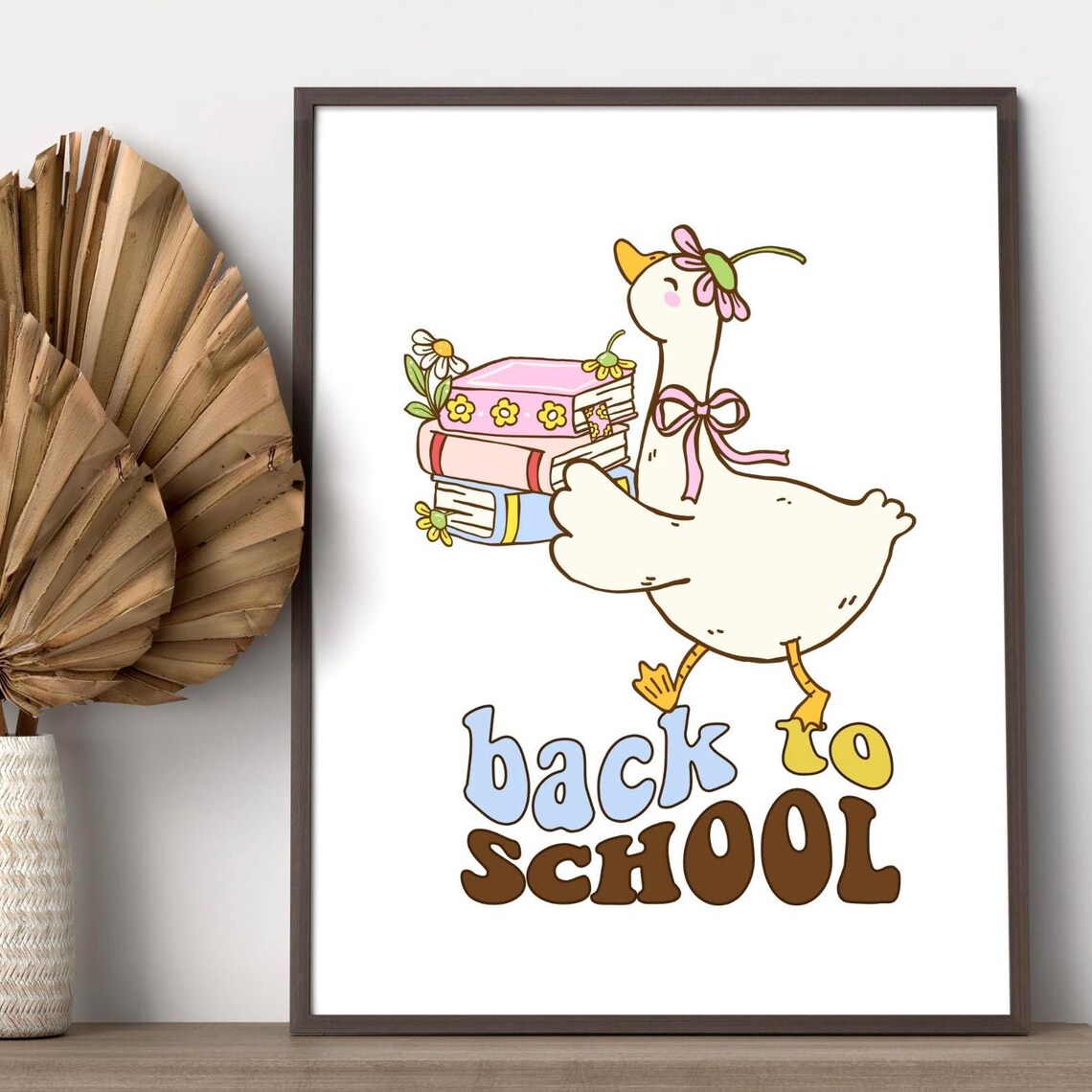 Back To School Cute Goose Carrying Books Retro Kids Room Poster