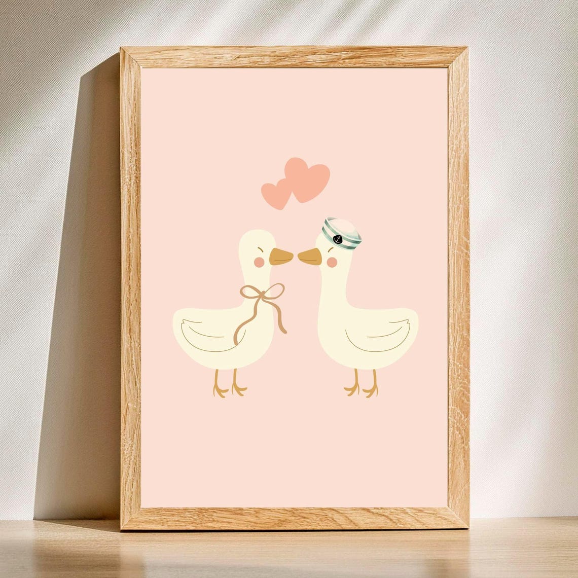 Two Love Geese Couple Sweet Soft Pink Nursery Valentine Wall Art