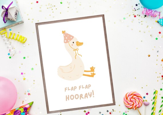 Birthday Goose Wall Art Cute Print Silly Nursery Decor Cottage Core Kids Poster Pastel Playroom
