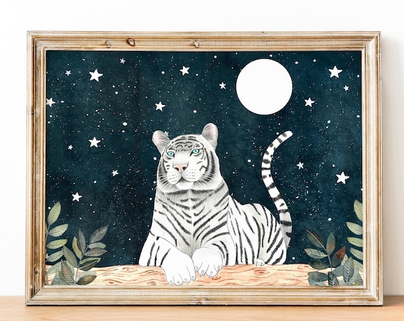 Tiger Painting White Wall Art Jungle Illustration Poster
