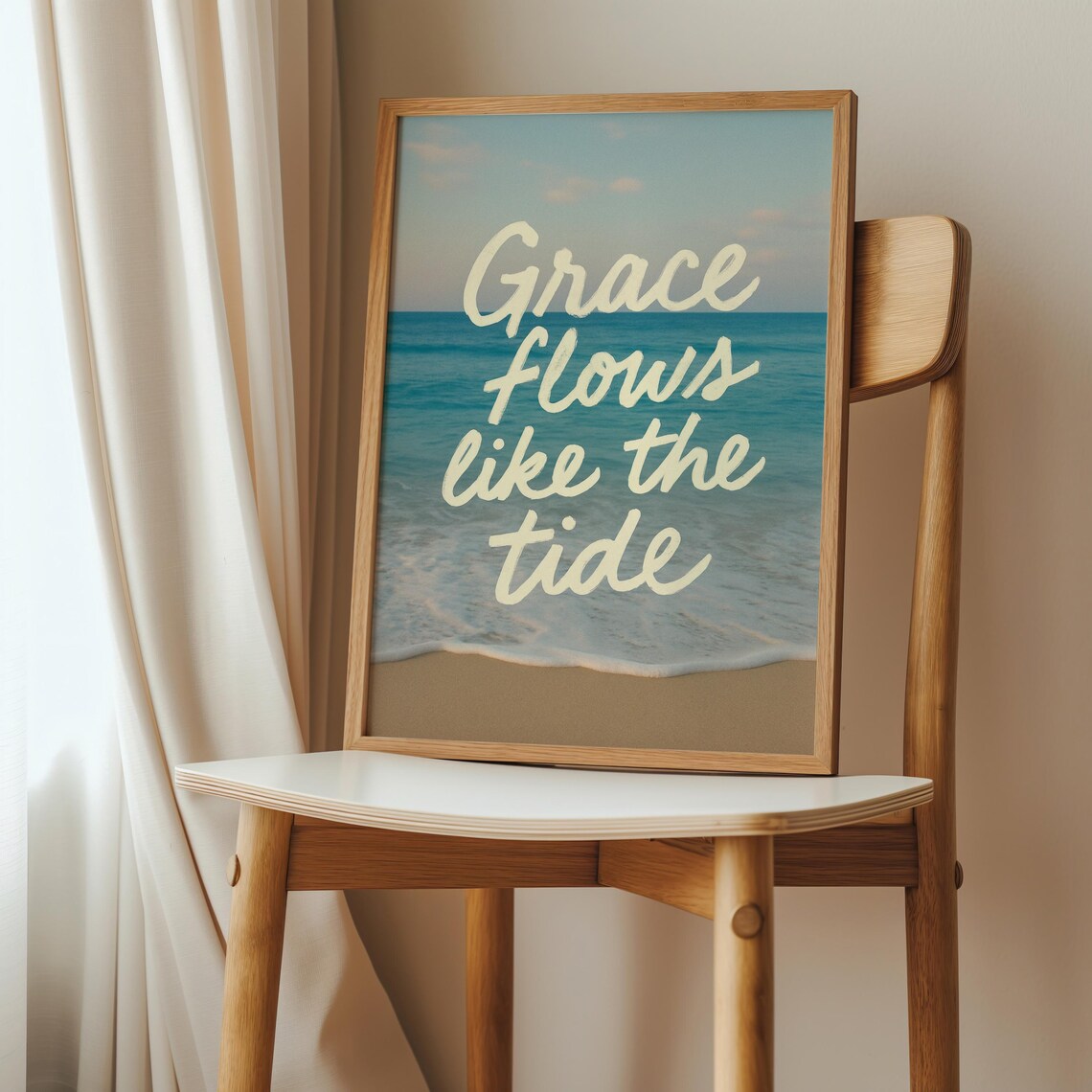 Christian Beach Print Grace Flows Like The Tide Ocean Bible Verse