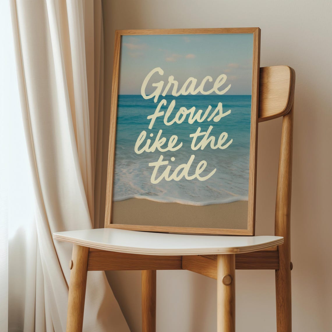 Grace Flows Like The Tide Script Coastal Beach Faith Wall Art