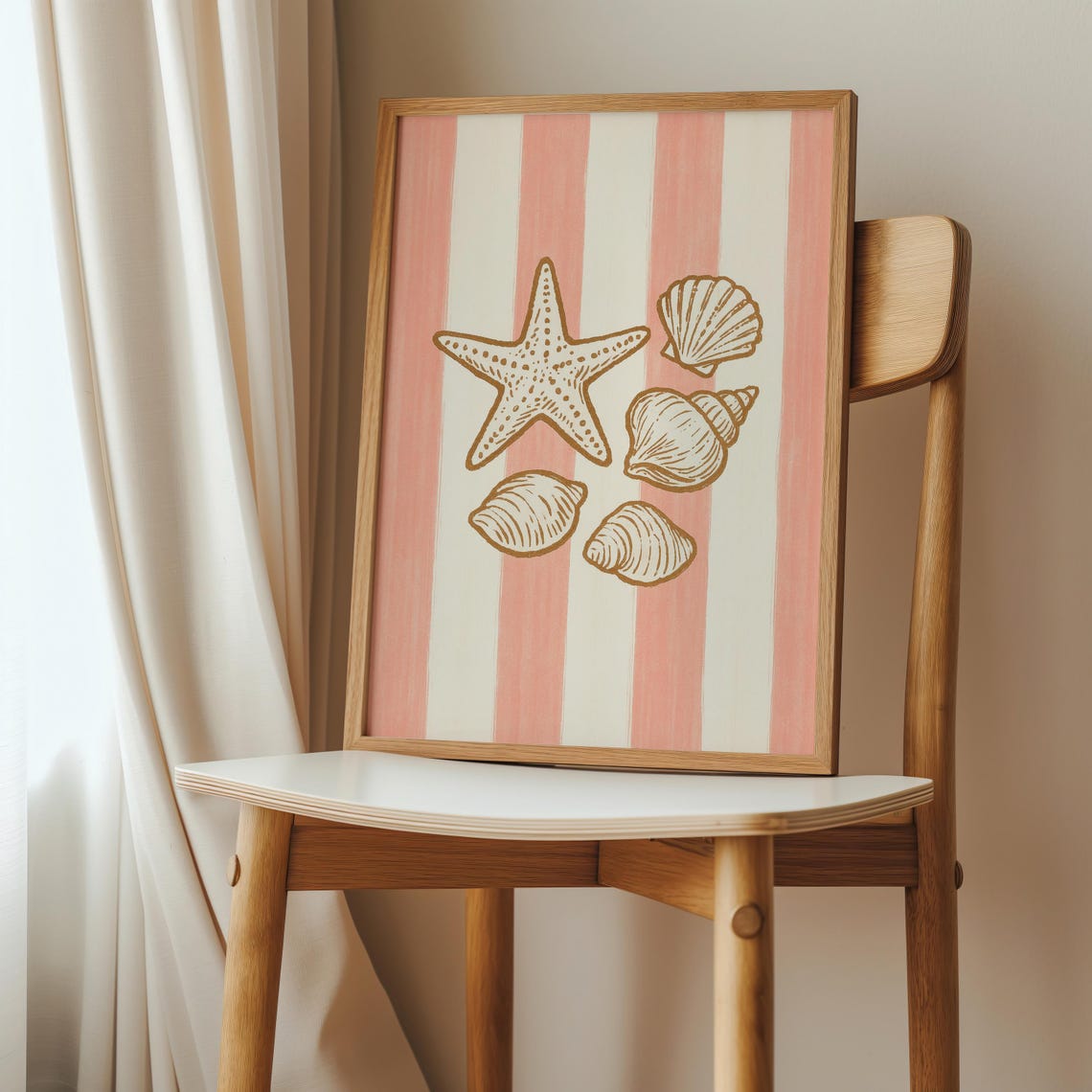 Seashell Coastal Print Coral Starfish And Shells