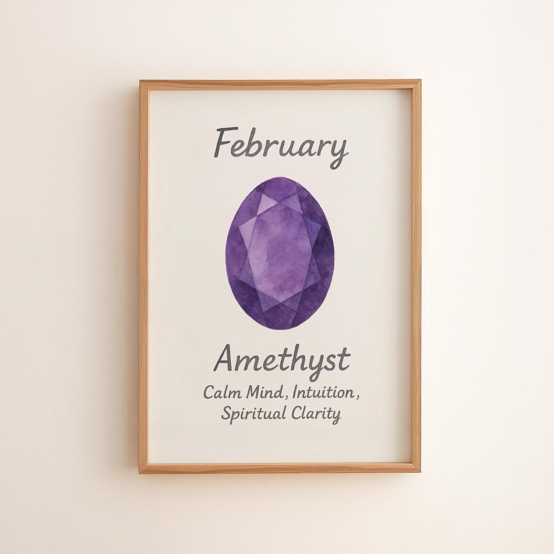 February Amethyst Birthstone Minimalist Watercolor Gem Art Print