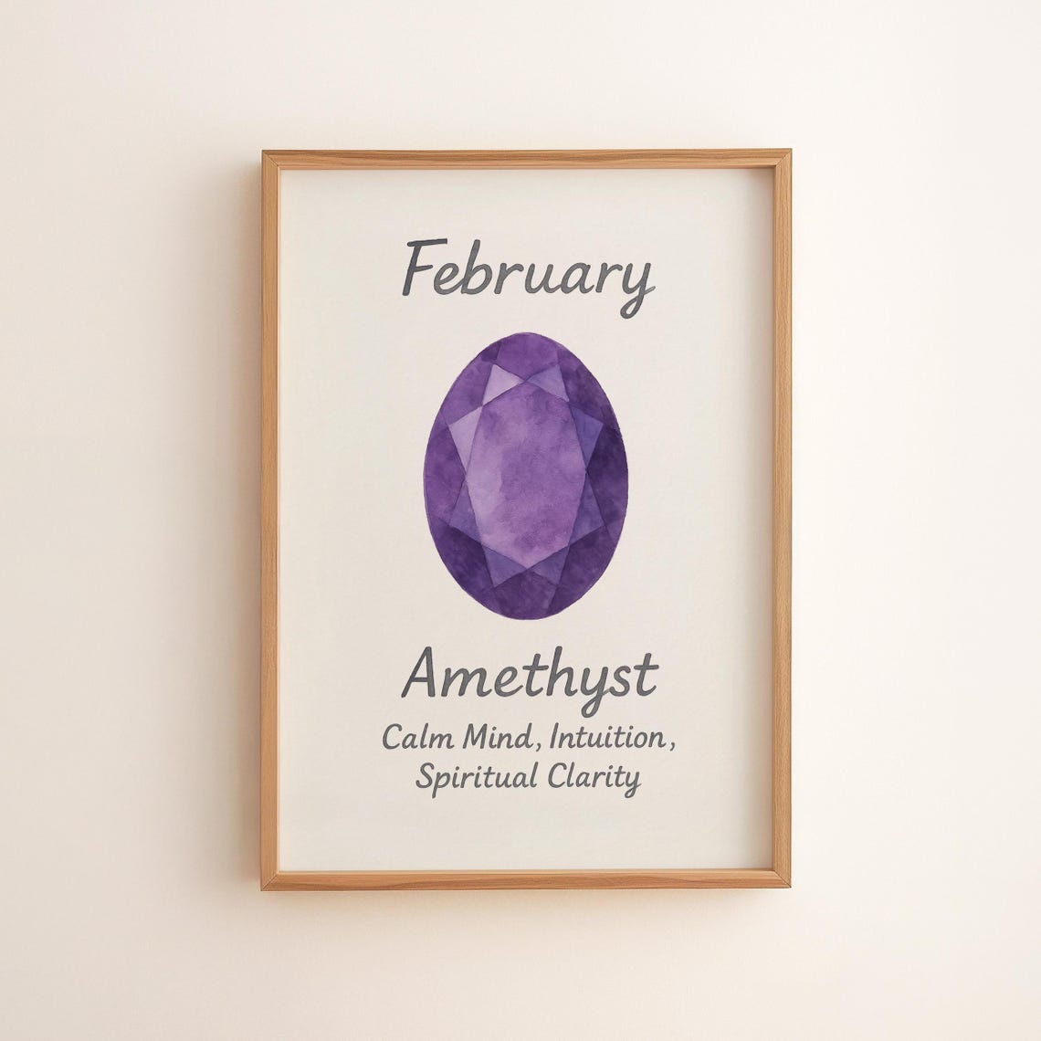 February Amethyst Gemstone Art Birthstone Wall Decor Spiritual Healing Purple Crystal Print Birthday Gift Calm 131