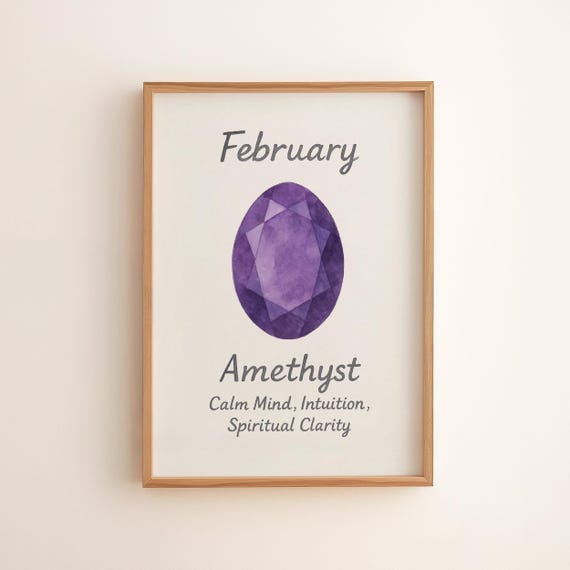 February Amethyst Gemstone Art Birthstone Wall Decor Spiritual Healing Purple Crystal Print Birthday Gift Calm 131