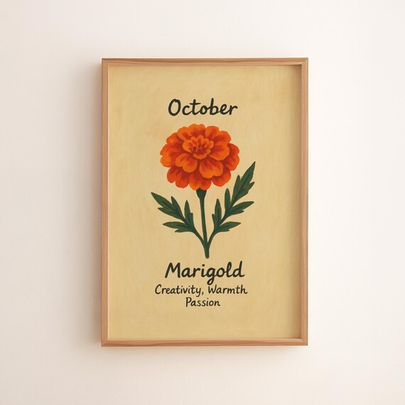 October Marigold Print Vintage Botanical Autumn Decor