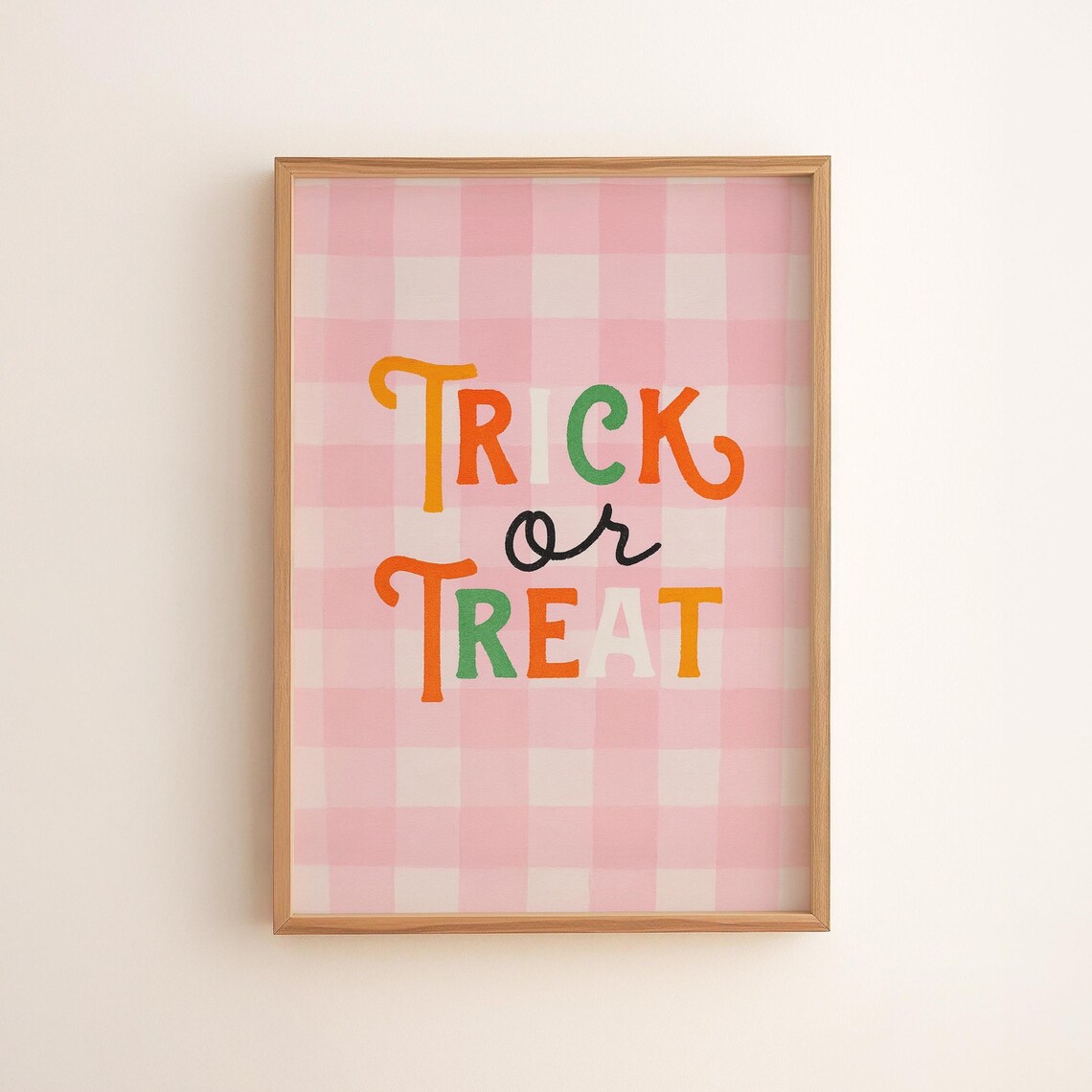 Trick Or Treat Colorful Hand Lettering Pink Plaid Halloween Poster
