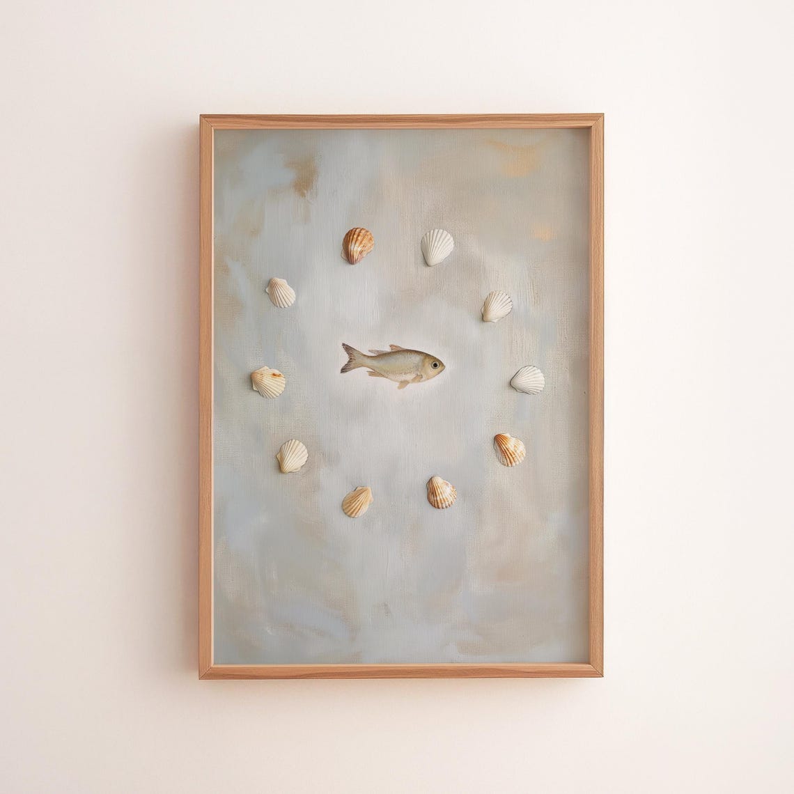 Coastal Fish Seashell Print Rustic Nautical Wall Art