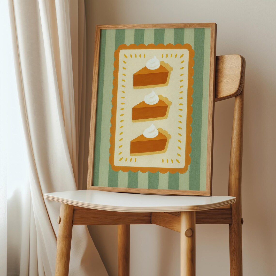 Three Pumpkin Pie Slices Cute Thanksgiving Kitchen Decor Print