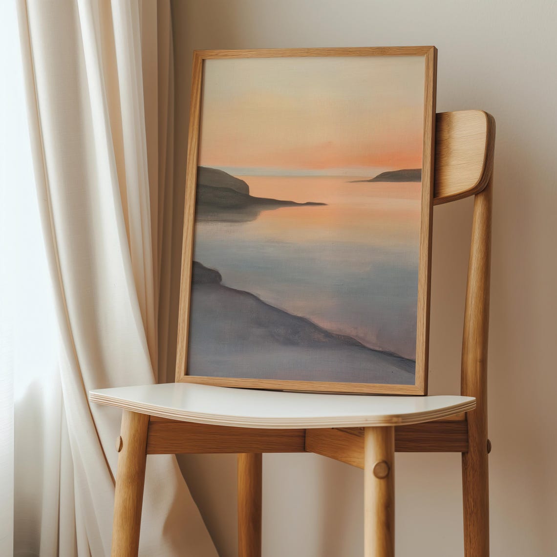 Minimalist Coastal Sunset Print Warm Ocean View