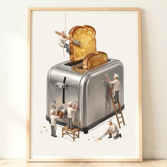 Breakfast Nook Wall Art Toaster Print Kitchen Decor Morning Coffee Corner Toast Lover Gift Station Artwork