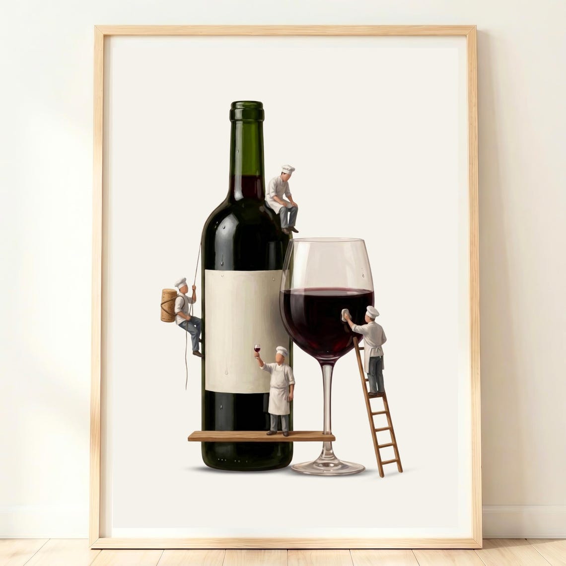 Wine Bottle Wall Art Red Decor Home Bar Artwork Kitchen Illustration Food And Drink Print