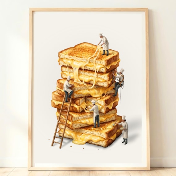 Grilled Cheese Wall Art On Toast Print Toastie Poster Melted Artwork