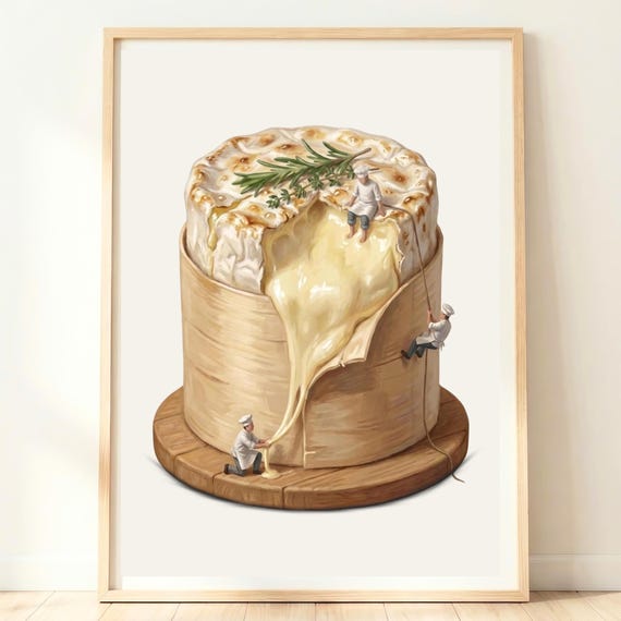 Baked Camembert Wall Art Melted Cheese Print French Food Decor Lover Gift Cozy Kitchen Artwork