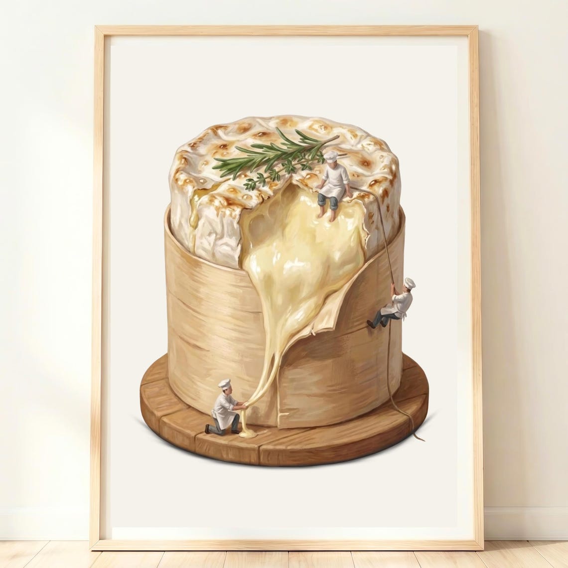 Melting Baked Camembert Wheel Tiny Chefs Whimsical Kitchen Poster