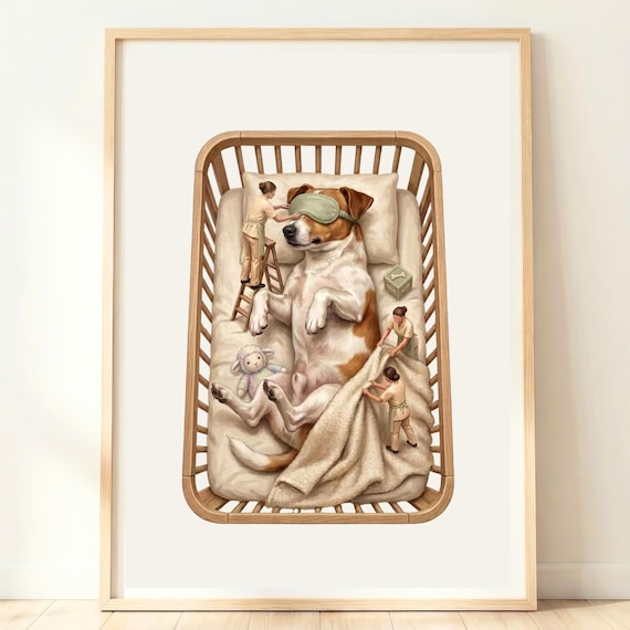 Jack Russell Terrier Crib Nap Tiny Nannies Whimsical Nursery Dog Poster