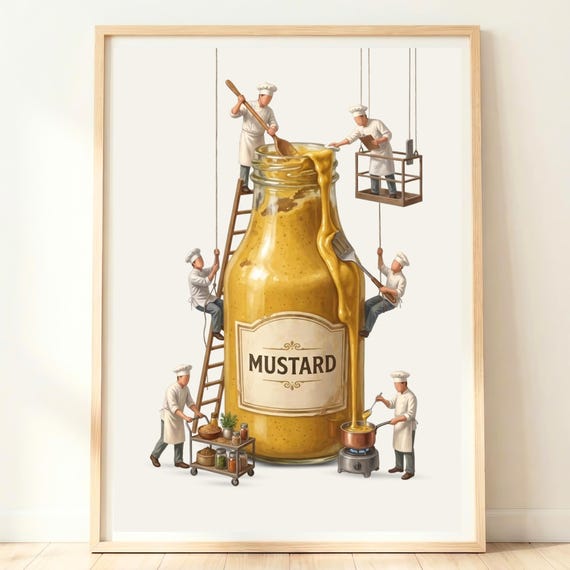 Mustard Wall Art Chef Gift Pantry Kitchen Food Decor Print